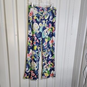 J. McLaughlin Womens Broderick Multicolor Floral Wide Leg Tencel Pants Size 12
